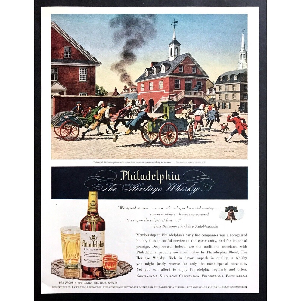 1945 Philadelphia Whisky Colonial Philadelphia Fire Department vintage print ad